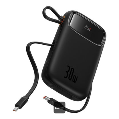 QPow2 10000mAh Digital Display Fast Charge Power Bank 30W With Built-in Dual Type-C Cable - Black