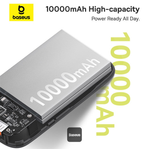 QPow2 10000mAh Digital Display Fast Charge Power Bank 30W With Built-in Dual Type-C Cable - Black