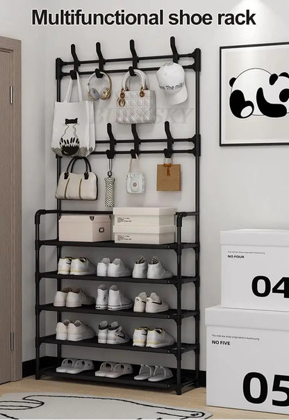 Multi-Layer Shoe Rack aur Coat Rack Storage DIY Clothes Hanger